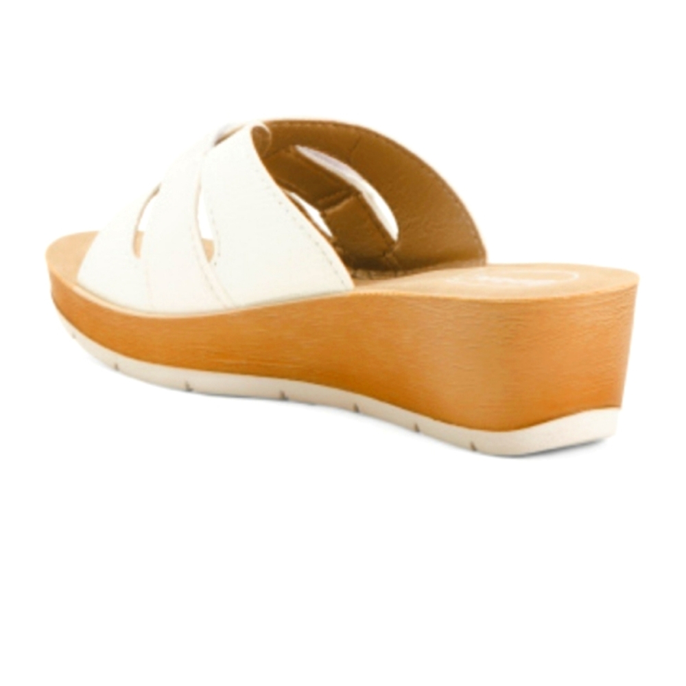 BRAND NEW wedge SANDALS leather CUSHIONED FOOTBED white SIZE 7 metallic INBLU - Picture 2 of 5